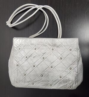 Vintage BADER Metallic Silver w Metal Studs Handbag Made in France